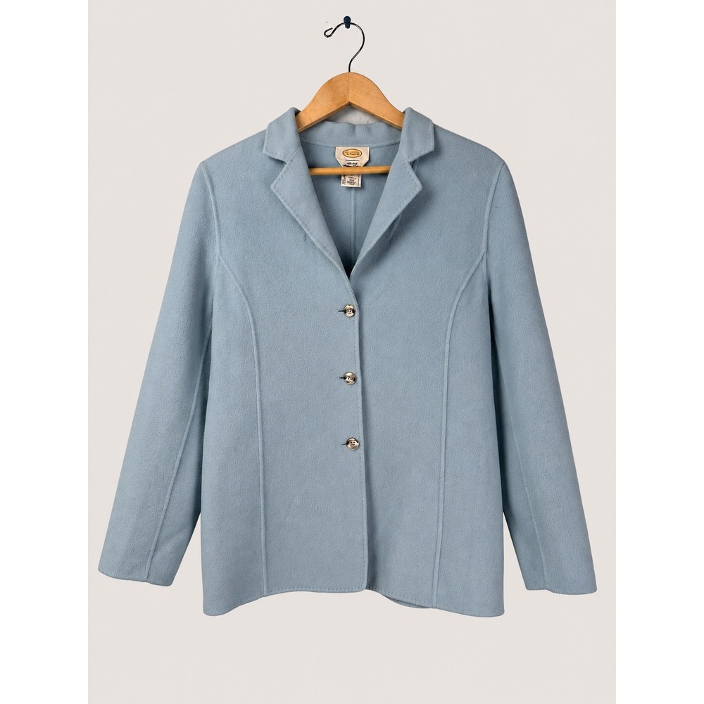 Vintage Talbots Italian Fabric Powder Blue Wool Cashmere Blazer Jacket Womens 10